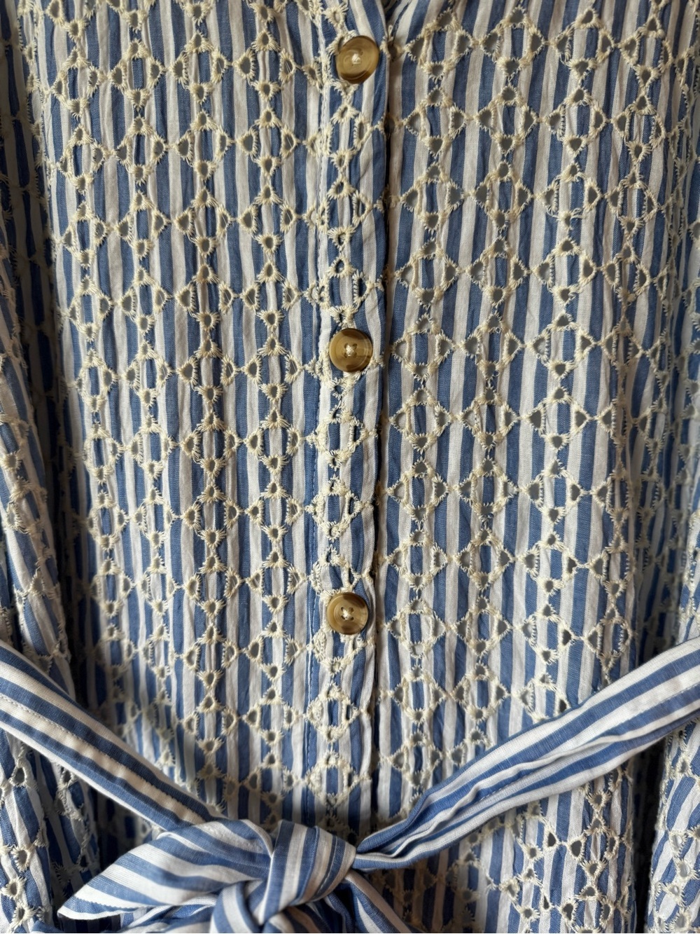 By Anthropology Sleeveless Blue & White Striped Shirt Dress with Tie Belt NWT - Picture 2 of 4